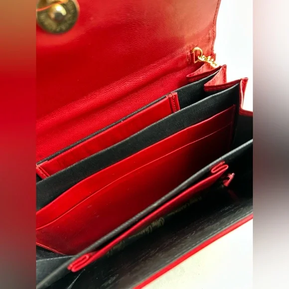 ✨Vintage Designer Oleg Cassini ✨ Vintage Red Soft Leather Clutch Crossbody Gold - Picture 10 of 16